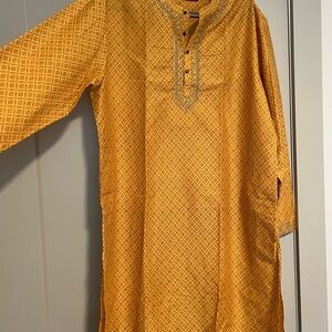 Men's Mustard Yellow Embroidered Kurta Shirt